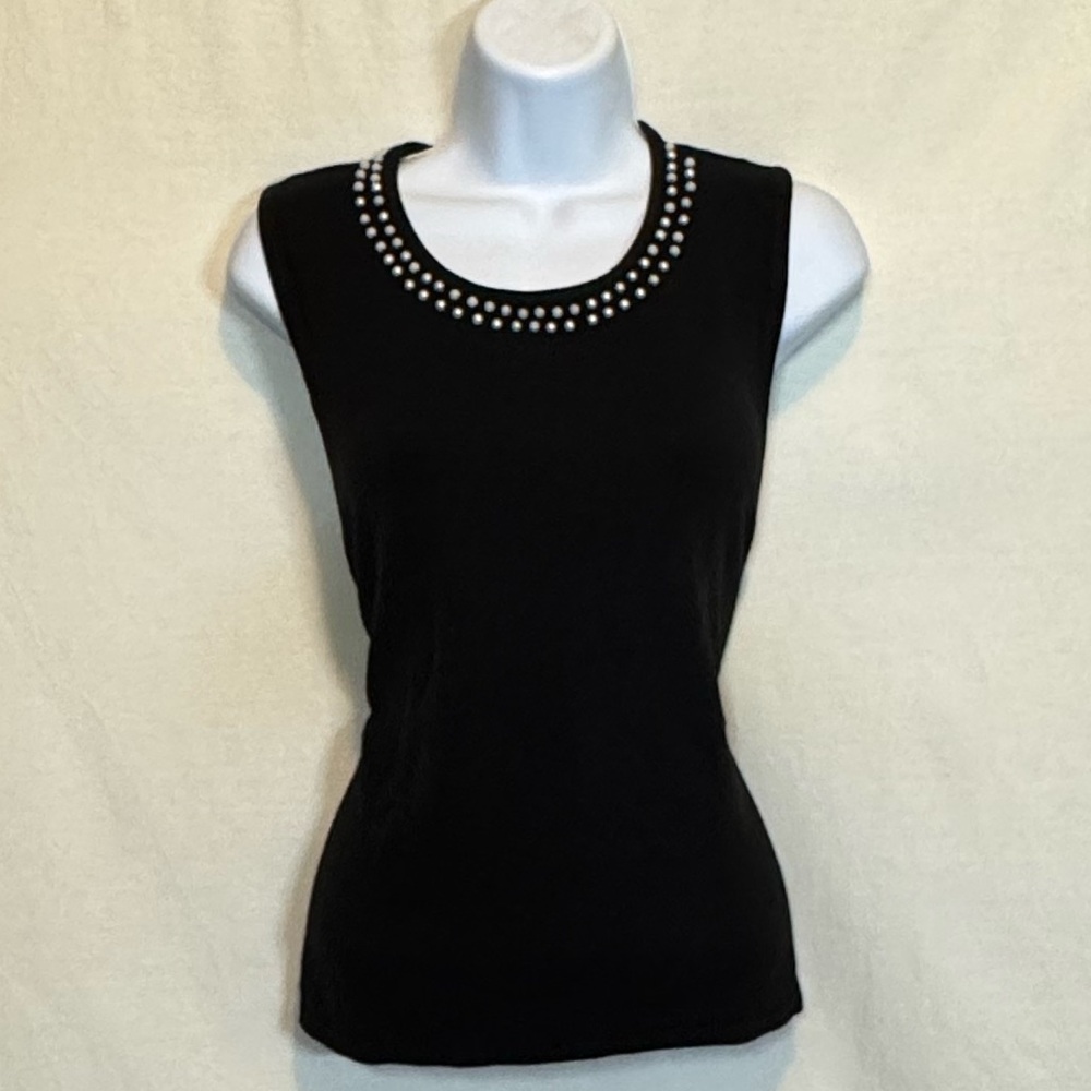 G-173 Requirements Vintage Black Beaded Detail Sleeveless Pullover Sweater‎ Sz L